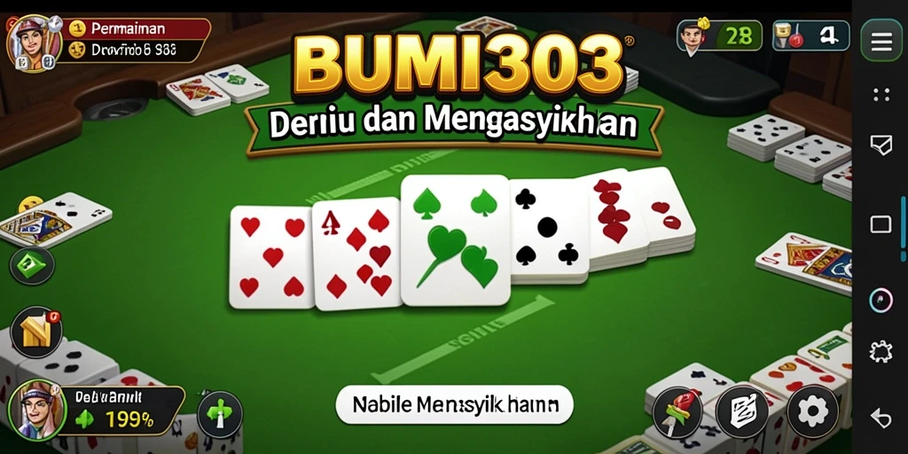 Tampilan gameplay seru di BUMI303 yang menampilkan aksi kartu.