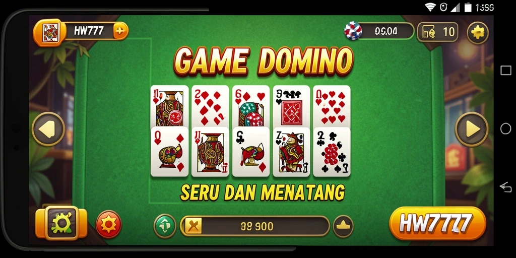 Screenshot utama HW777 menunjukkan gameplay menarik dalam permainan Domino.