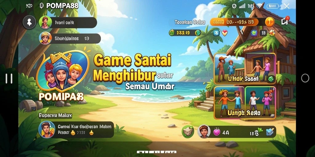 Tampilan gameplay POMPA88 yang ceria dan menghibur.