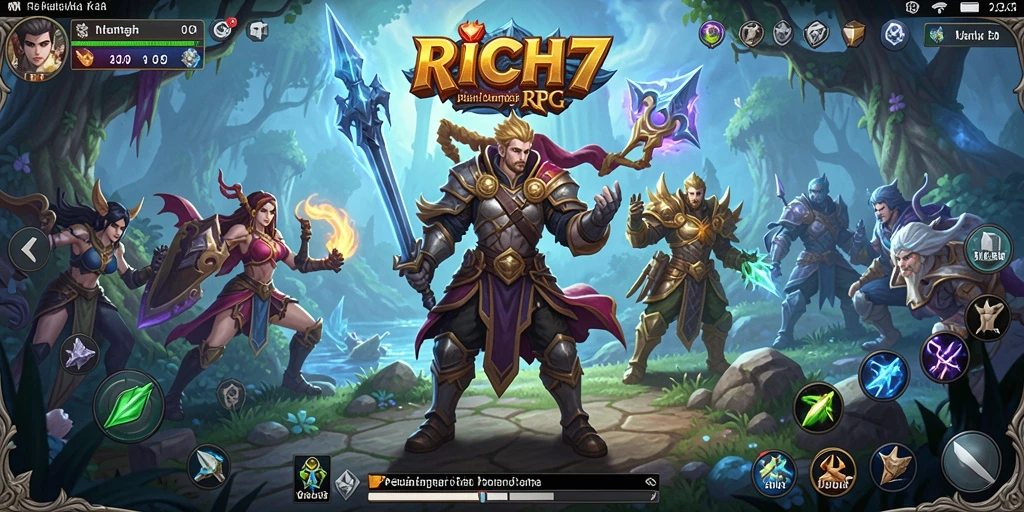 Screenshot gameplay RICH7 menampilkan karakter dalam pertempuran yang intens.