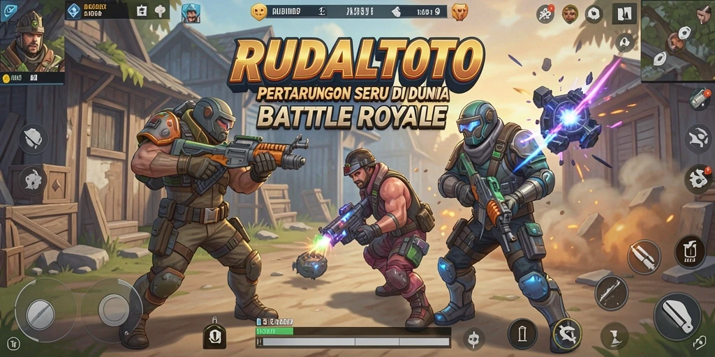 Screenshot gameplay RUDALTOTO menampilkan aksi seru dalam pertarungan Battle Royale.