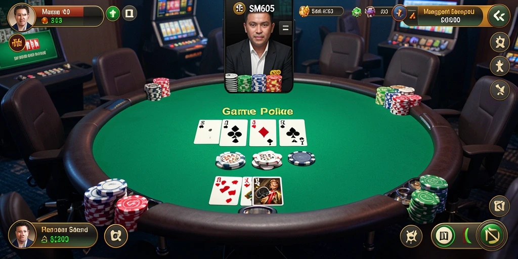 Screenshot SM605 menampilkan aksi seru dari permainan Poker yang menantang.