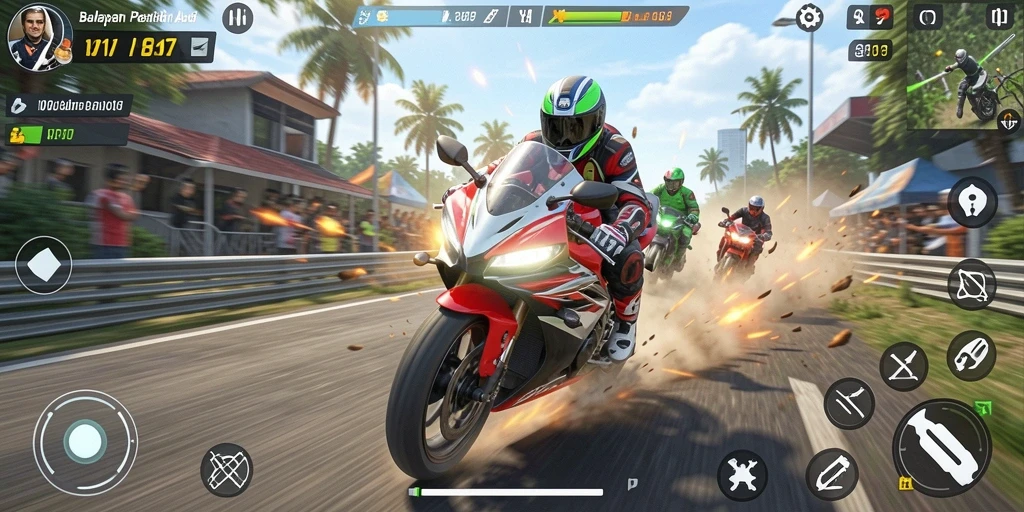 Tampilan balapan motor yang seru di V07 dengan grafis menakjubkan.